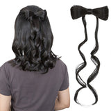 Bow Tie Half Tied Ponytail Wig For Women With Curled Hair Grabbing Clip
