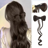 Bow Tie Half Tied Ponytail Wig For Women With Curled Hair Grabbing Clip