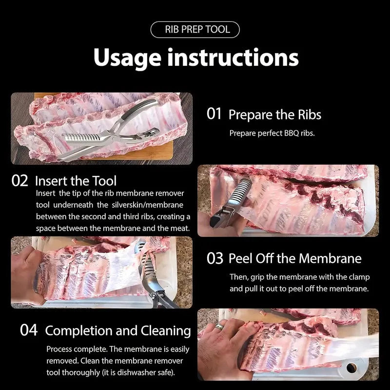 Rib Membrane Remover Kitchen Stainless Steel Tool for BBQ Rib Skin Removal