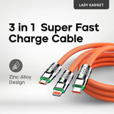 3 In 1 Super Fast Charge Type C Liquid Silicone Cable