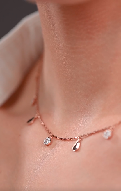 silver rose tuton & Water Drop necklace