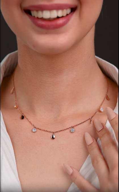 silver rose tuton & Water Drop necklace