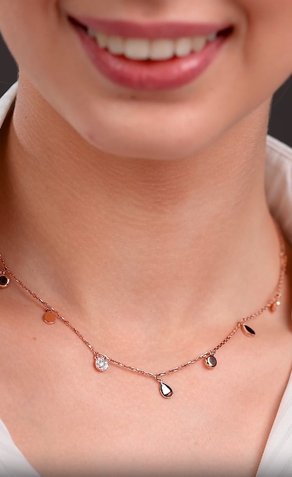 silver rose tuton & Water Drop necklace